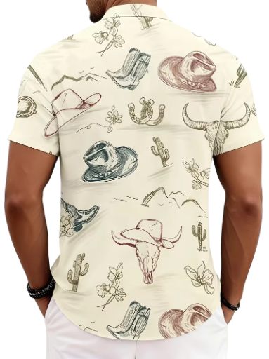 Mens Western Cowboy Print Button Up Shirt
