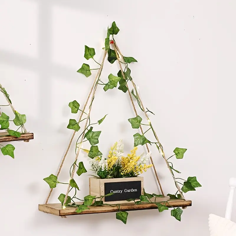 Triangle Hanging Shelf With Light Up Vine 