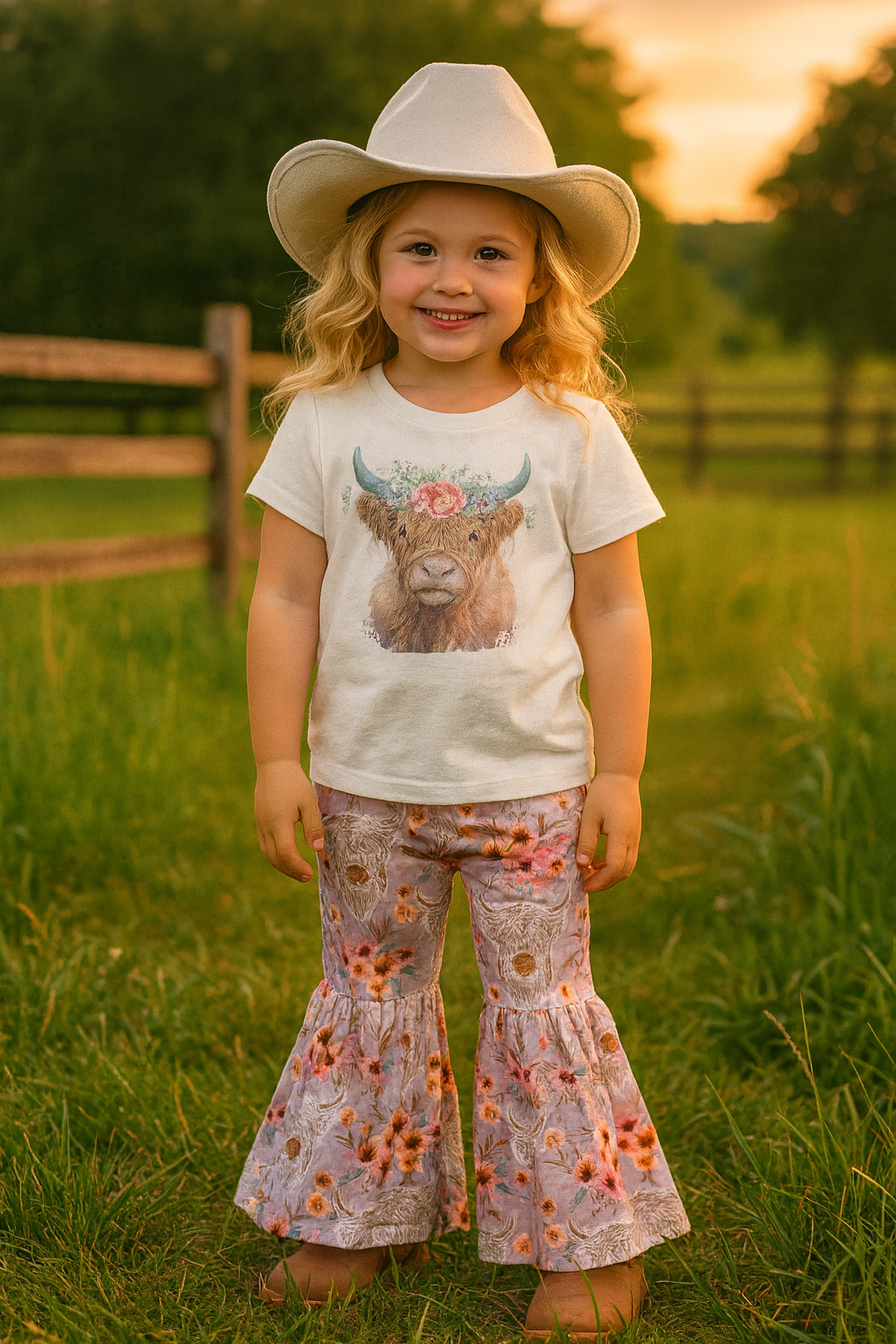 Girls Floral Cow Outfit