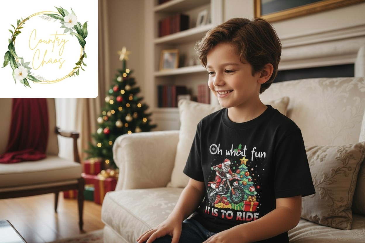 Boys Christmas Motorcycle Graphic T-Shirt
