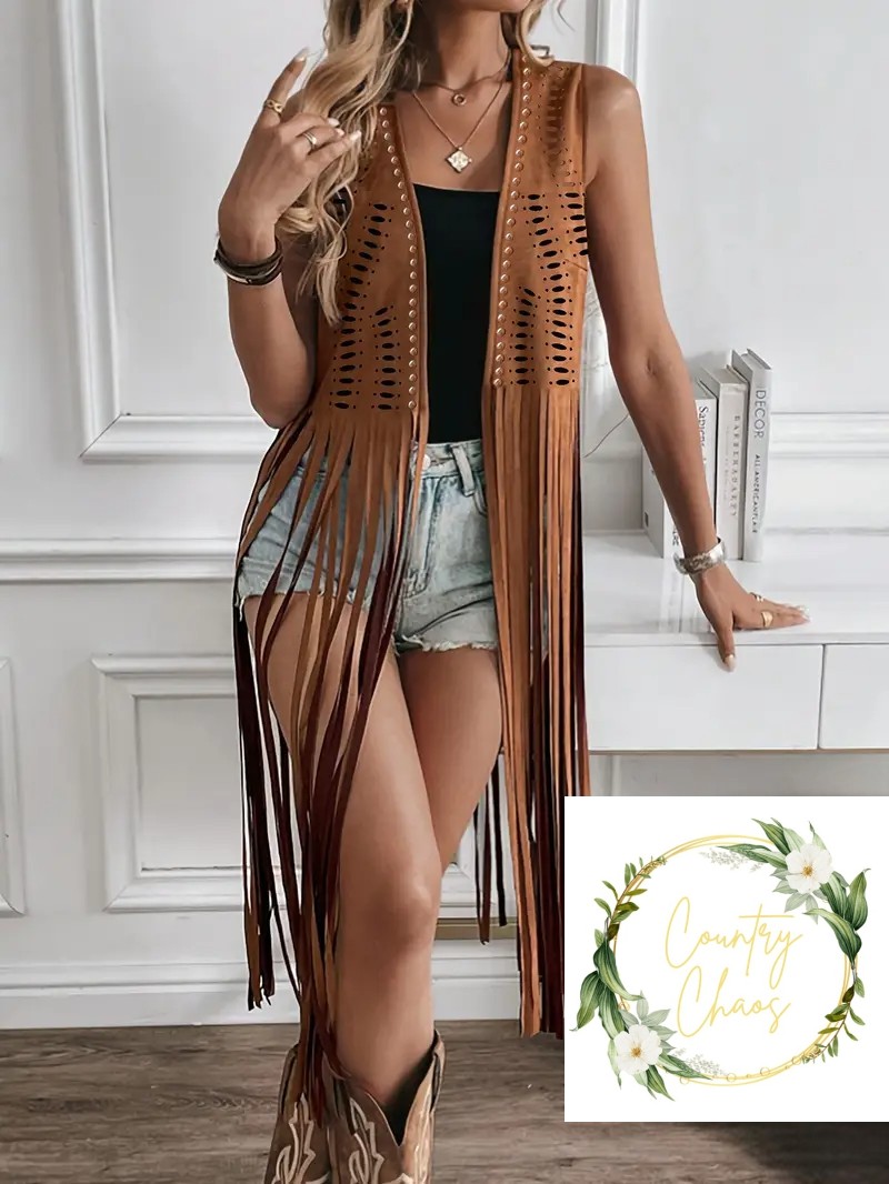 Ladies Long Western Fringe Vest