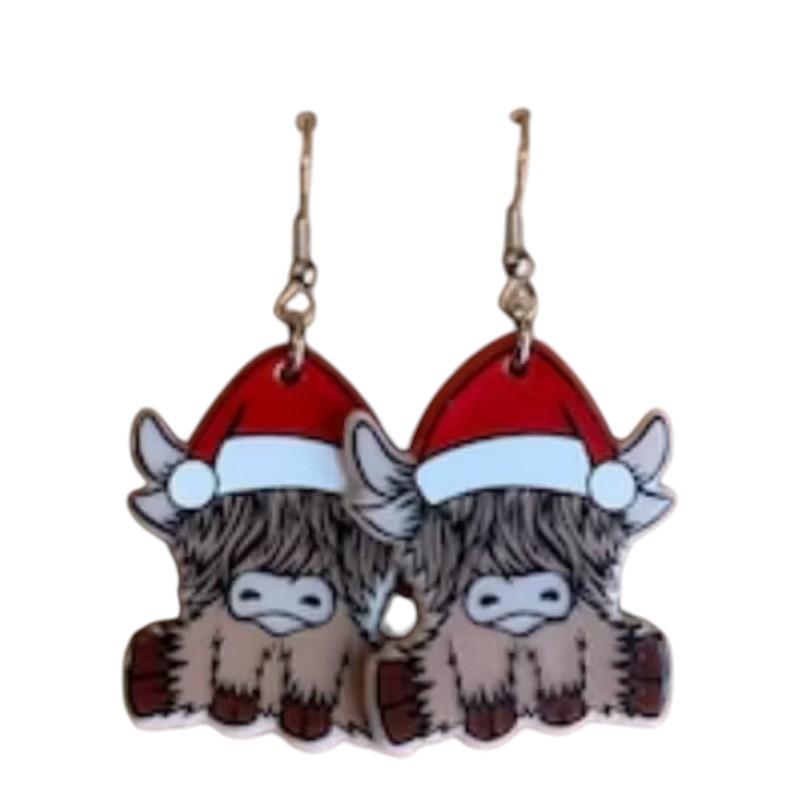 Festive Cow Christmas Earrings