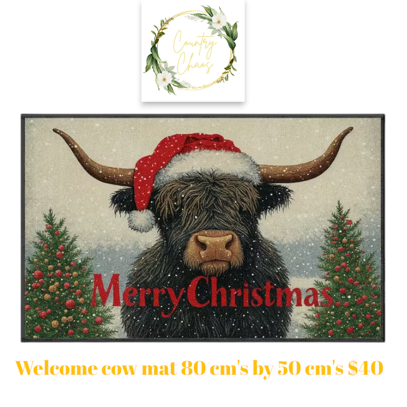 Christmas Highland Cow Welcome Mat