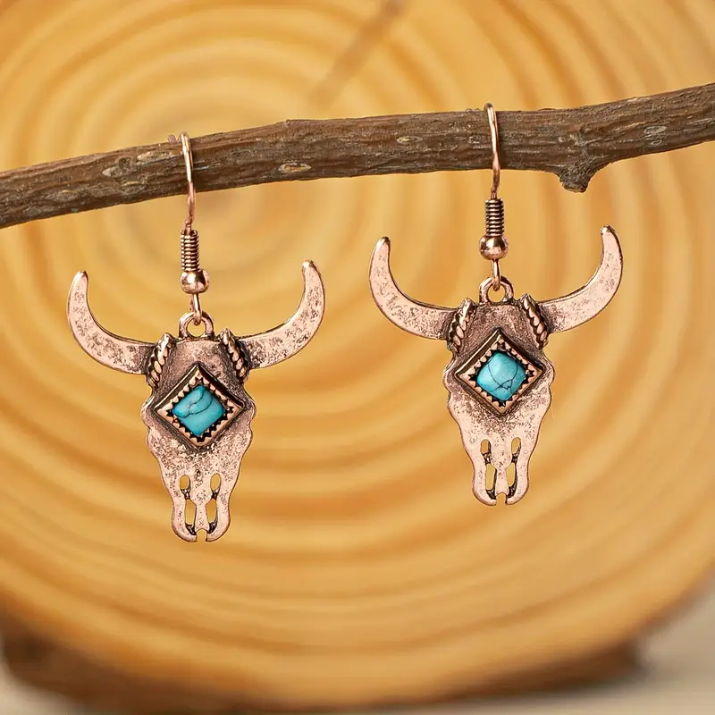 Western Boho Bull Skull Earrings