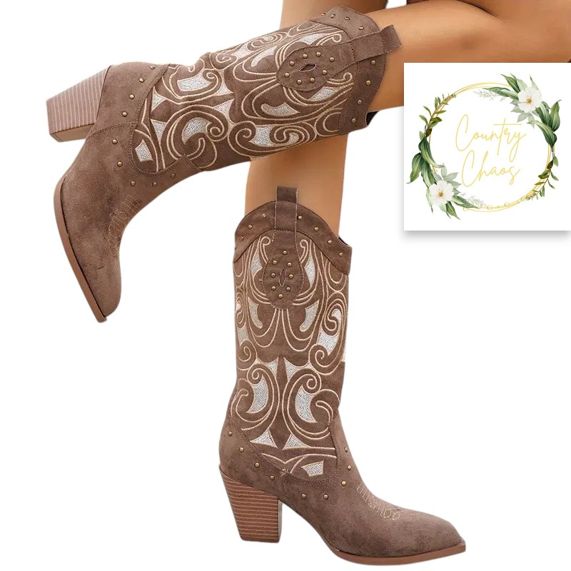 Brown Embroidered Cowgirl Boots