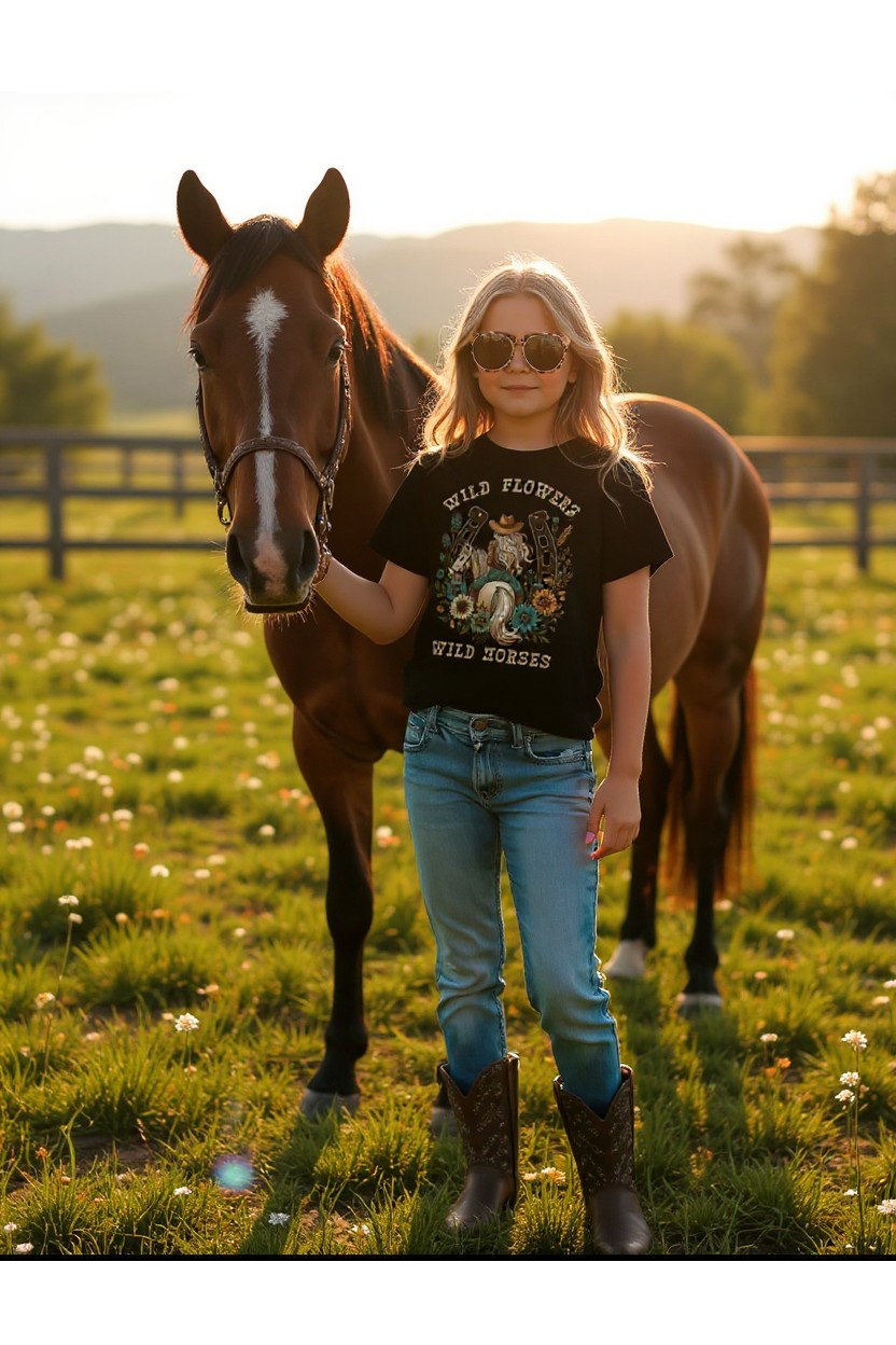 Wild Flowers Wild Horses Girls T-Shirt