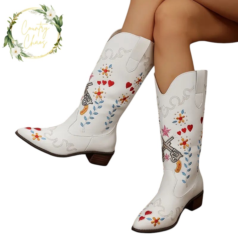 White or Black embroidered Cowgirl Boots