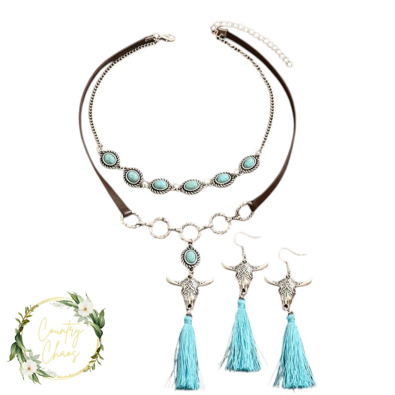Turquoise Tassel Jewellery Set