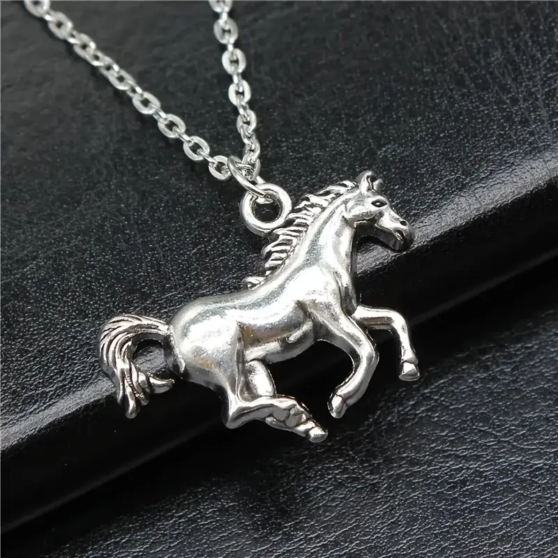 Silver Horse Pendant Necklace and earrings set 