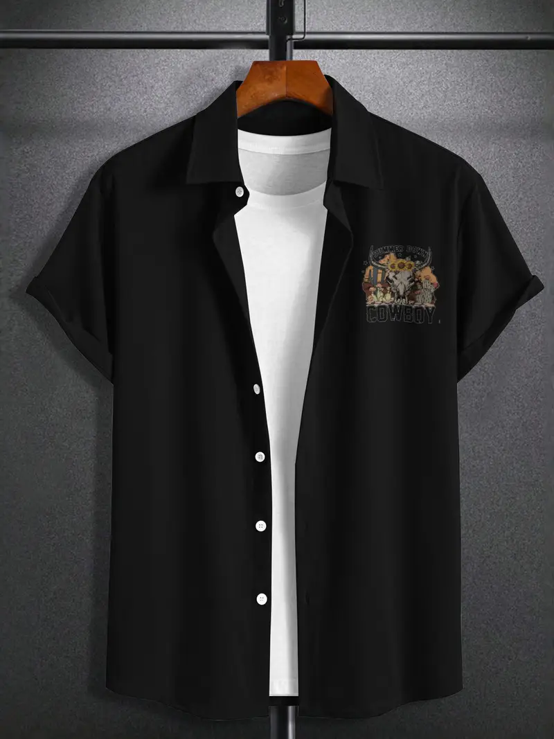 Men's Black Button Up Cowboy Graphic Shirt