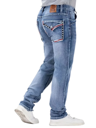 Men's Embroidered Blue Denim Jeans