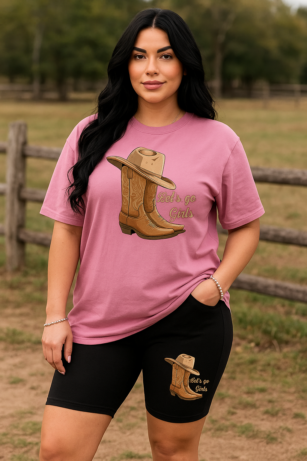Women's Country Graphic T-Shirts & Bike Pant Sets
