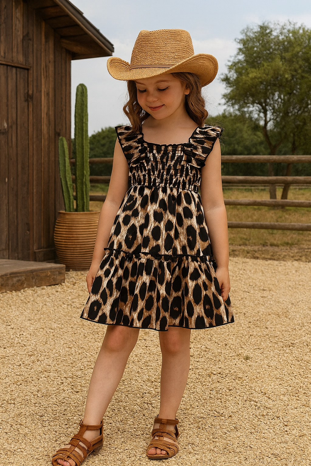 Girls' Ruffled Leopard Print Dress