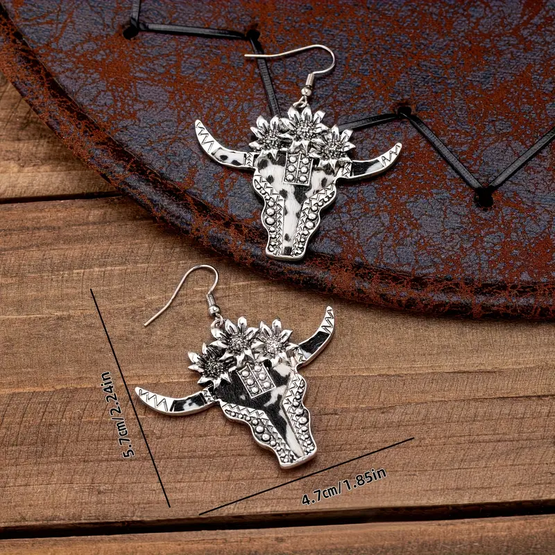 Boho Bull Skull Dangle Earrings 