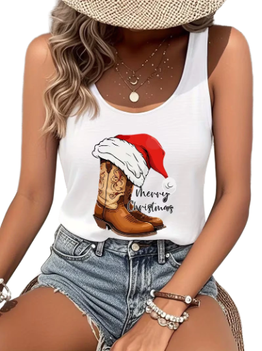 Merry Christmas Cowboy Boot Tank Top