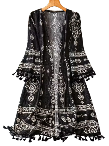 Bohemian Black Patterned Kimono