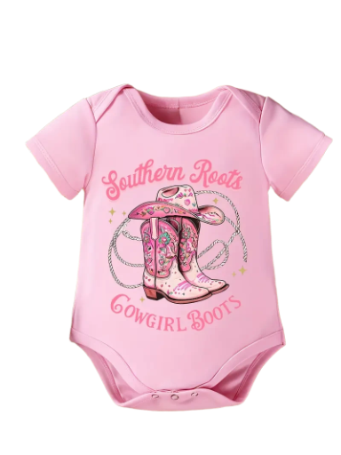 Southern Roots Cowgirl Boots Baby Onesie
