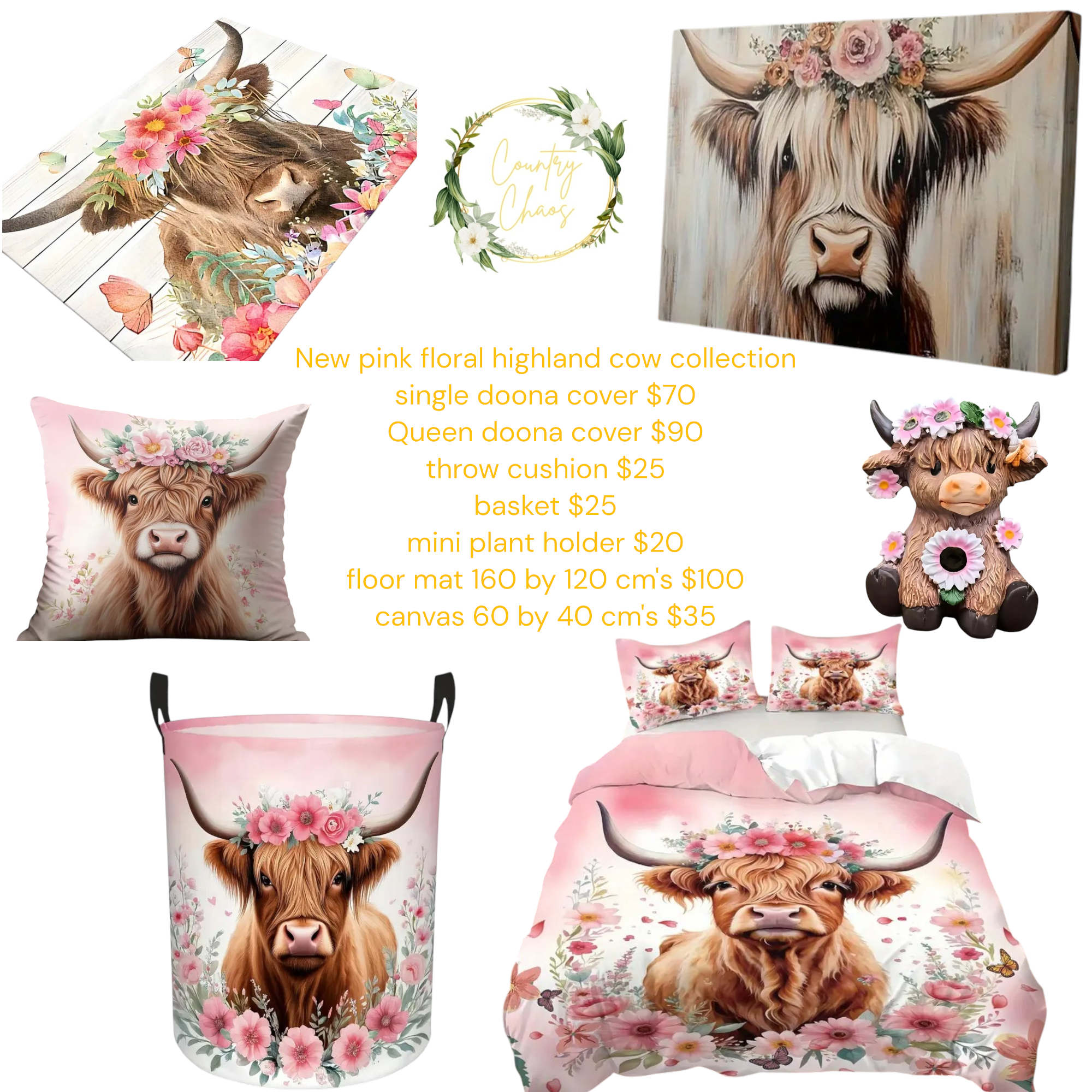Highland Cow Floral Bedding Set