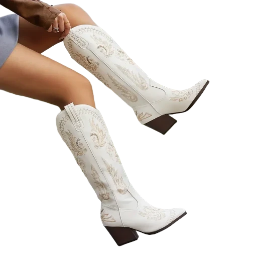 White Embroidered Cowboy Boots