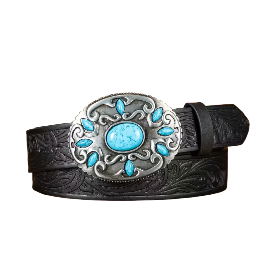 Western Ladies Belt with Turquoise Buckle