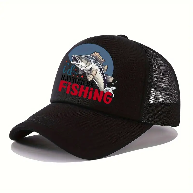 Fishing Themed Black Mesh Cap