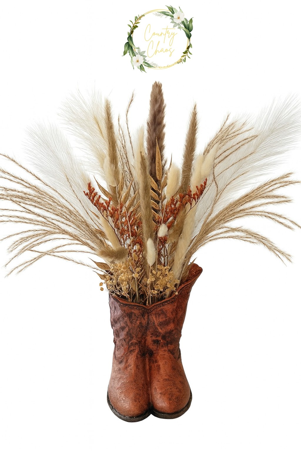 Rustic Boot Planter with Dried Floral Arrangement