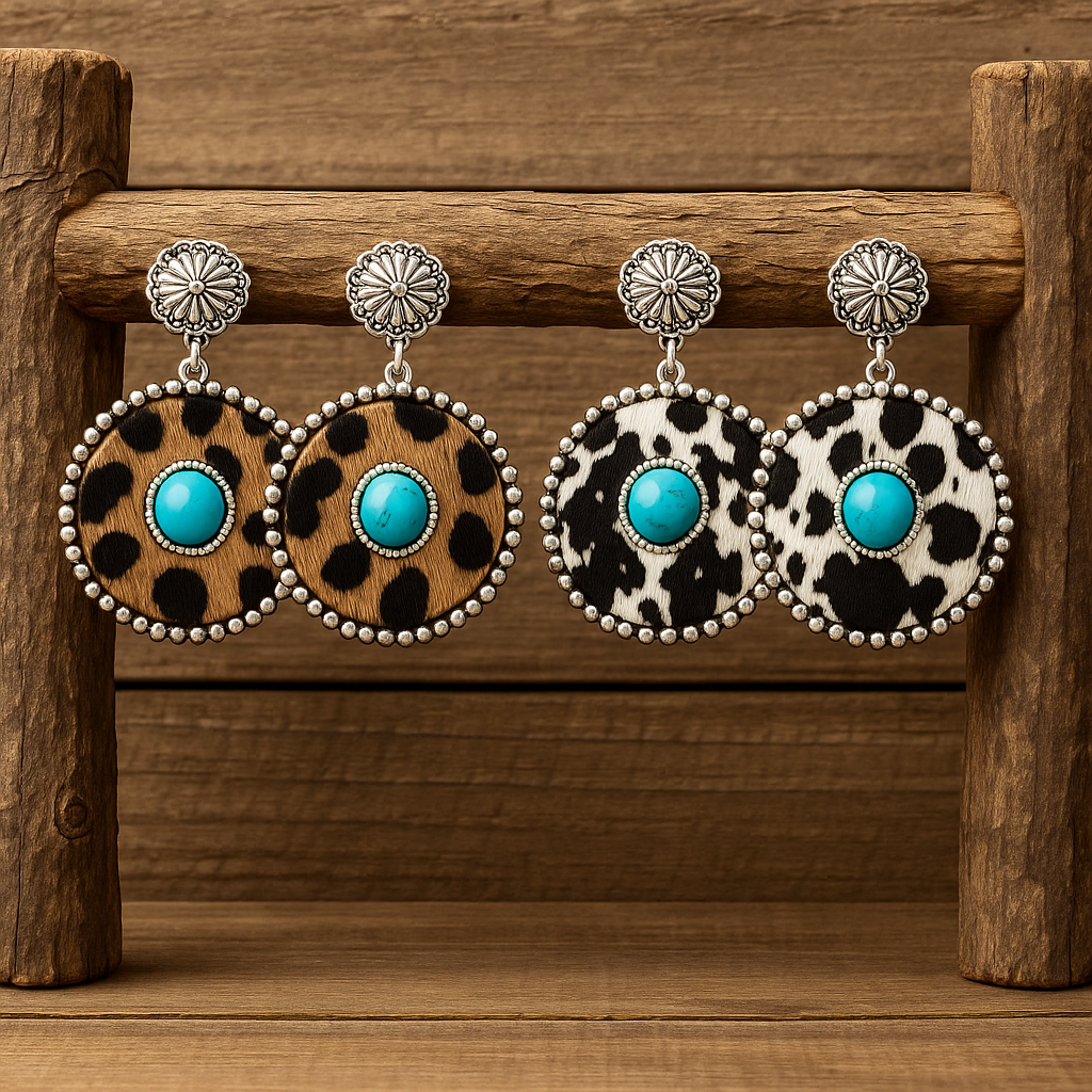 Leopard Or Cow Print Turquoise Earrings