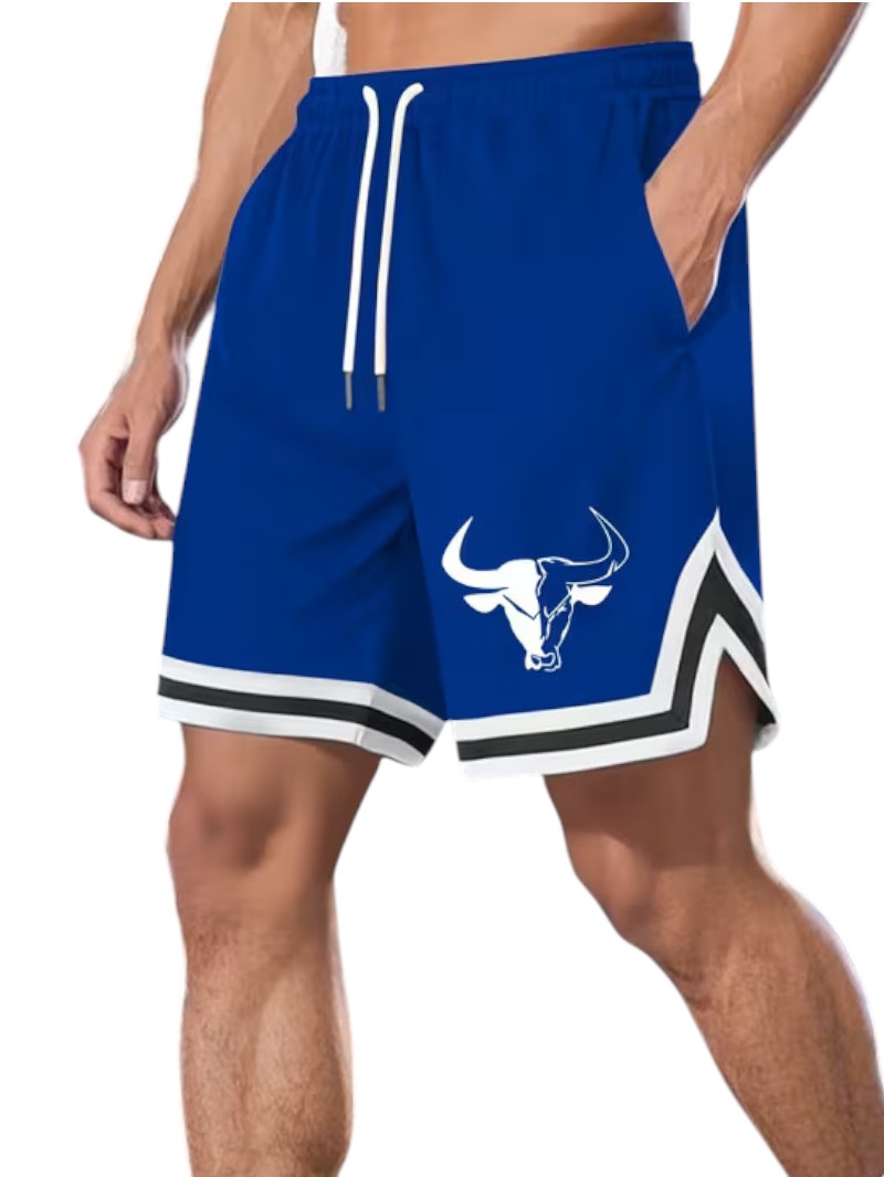 Men's Blue Athletic Long Horn Shorts