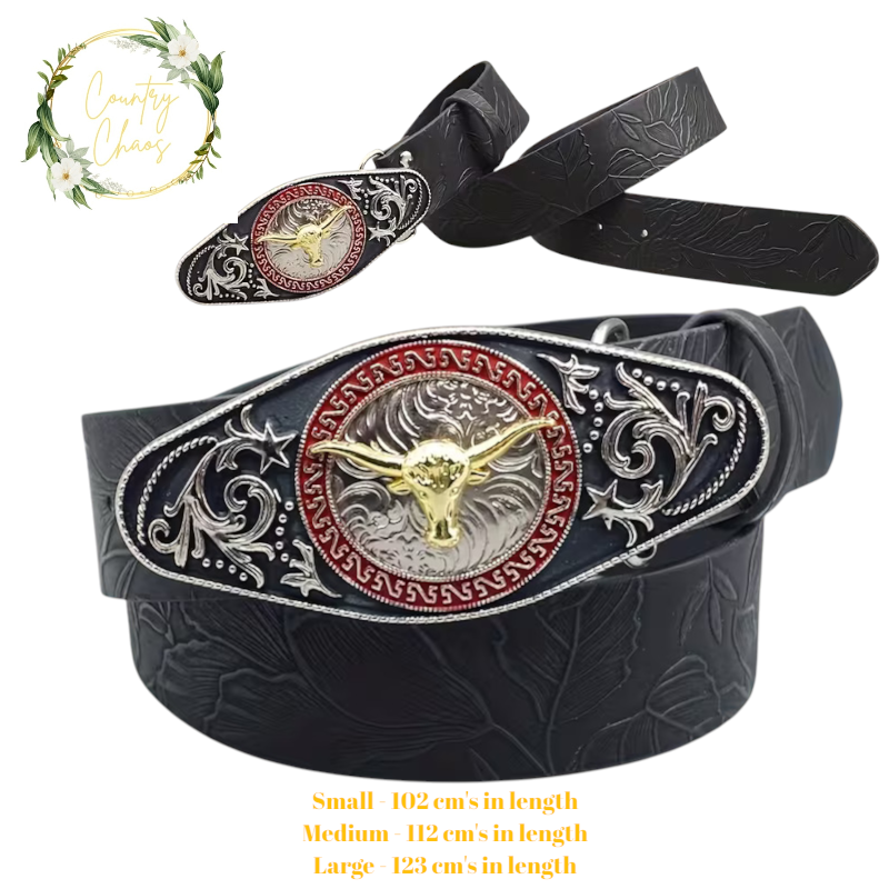 Western Style Belt with Ornate Buckle