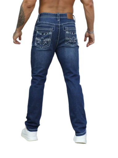 Men's Embroidered Pocket Blue Jeans