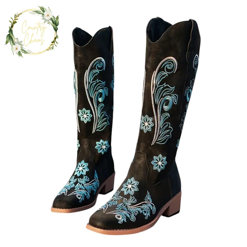 Embroidered Black Cowboy Boots
