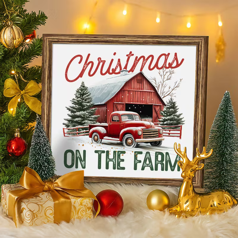 Country Christmas Wooden Framed Pictures