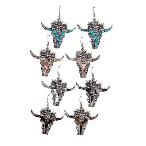 Boho Bull Skull Dangle Earrings 
