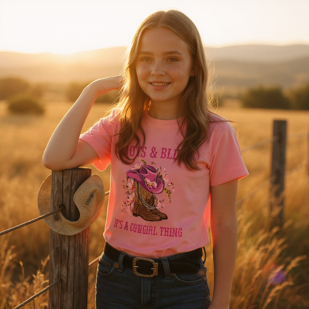 Girls’ Cowgirl Boots and Bling T-Shirt