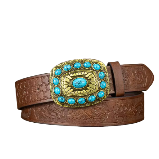 Western Style Belt with Turquoise Buckle