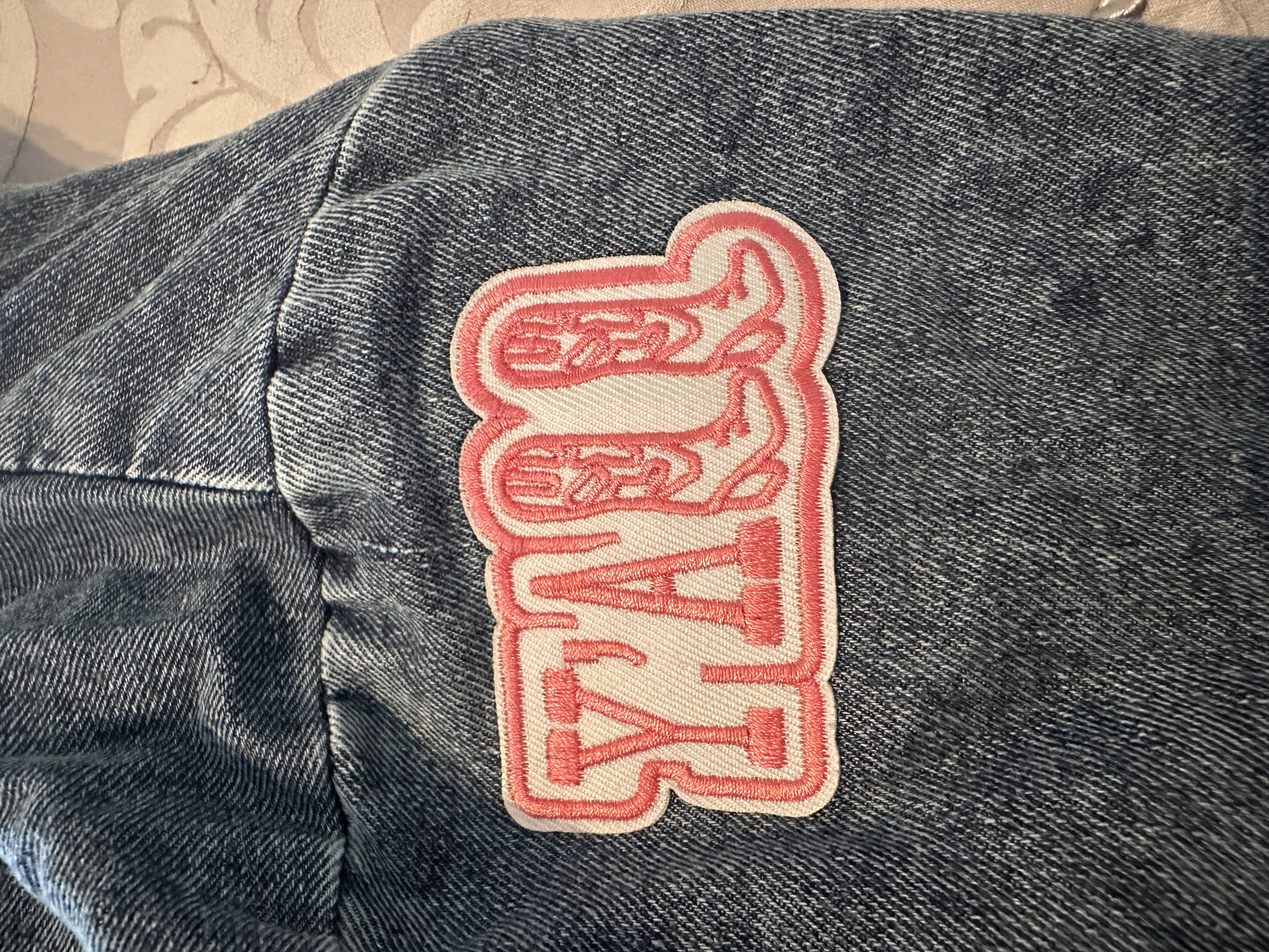 Girls One Of A Kind denim jacket with pink fur lining