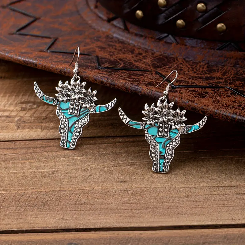 Boho Bull Skull Dangle Earrings 