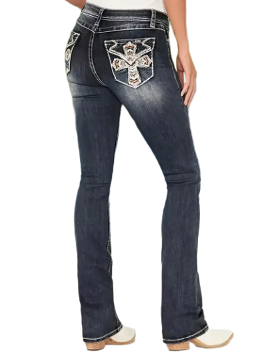 Women's Bootcut Jeans with Embroidered Pockets