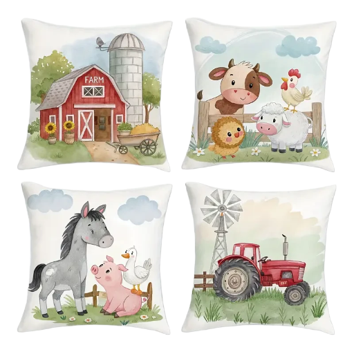 Kids Farm Animal Throw Pillows 