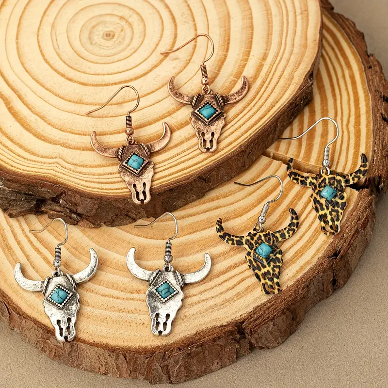 Western Boho Bull Skull Earrings