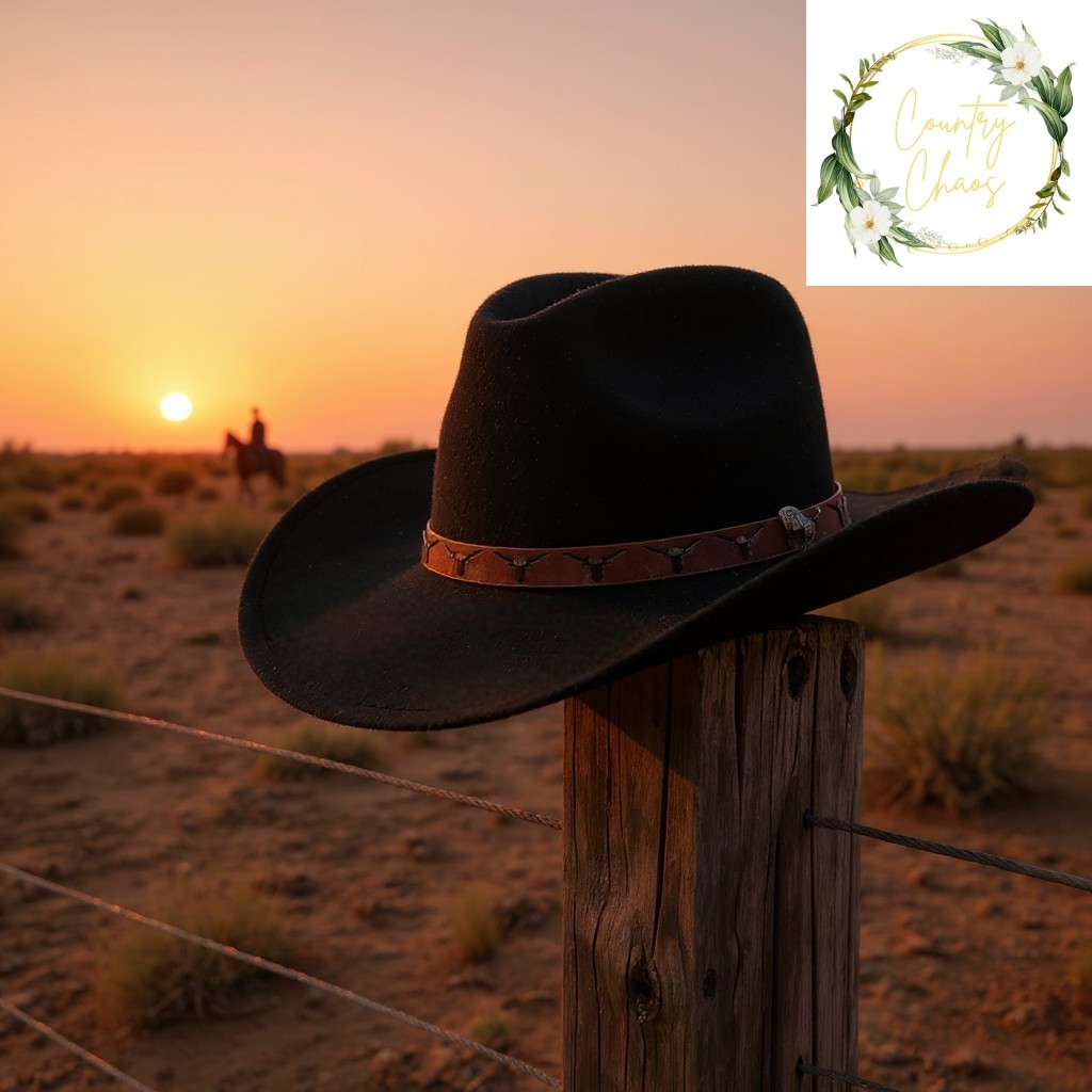 Classic Black Cowboy Hat With Brown Bull Band 