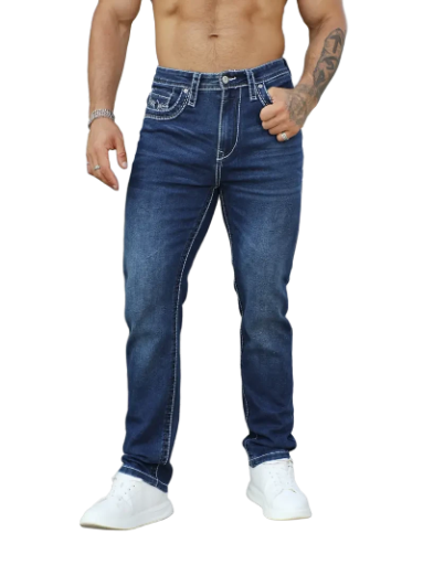 Men's Embroidered Pocket Blue Jeans