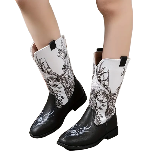 Kids Black and White Western Boots