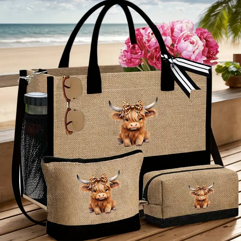 Highland Cow Tote Bag Set