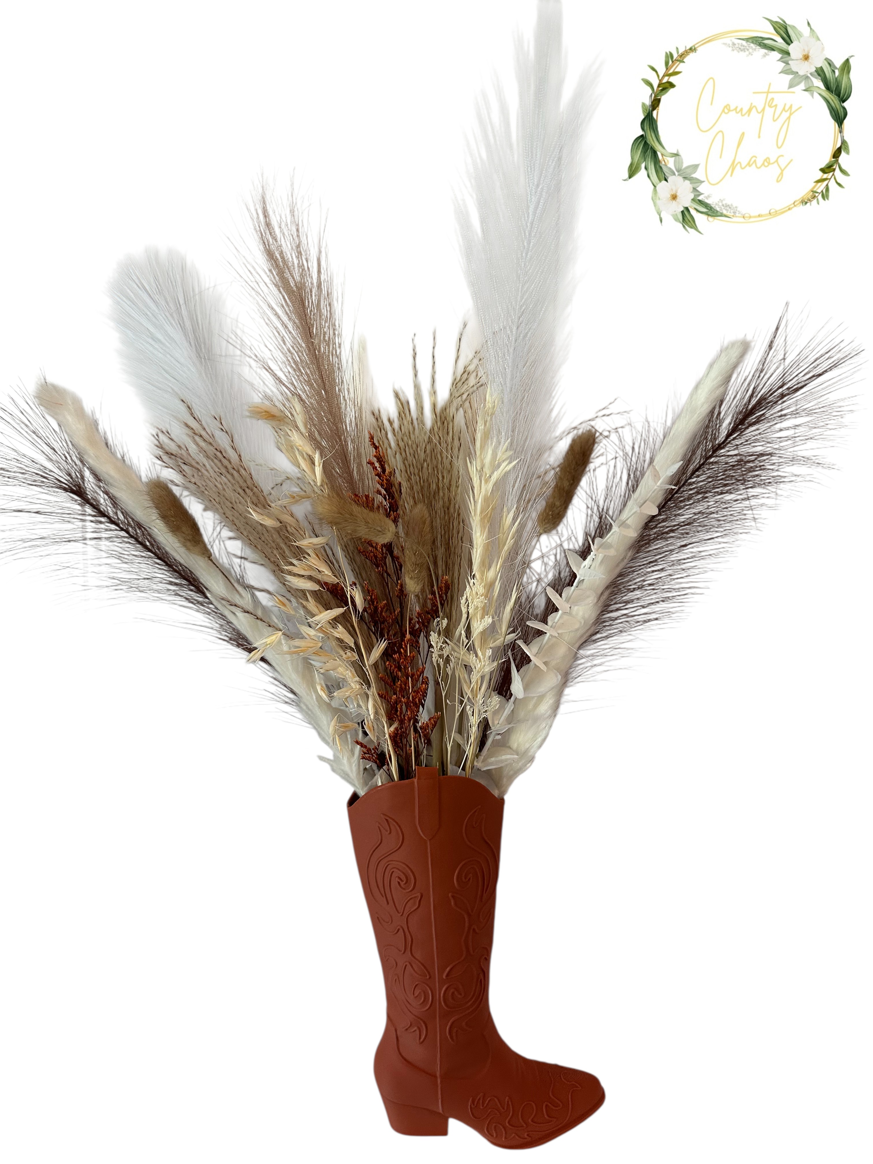 Western Boot Vase with Dried Arrangement