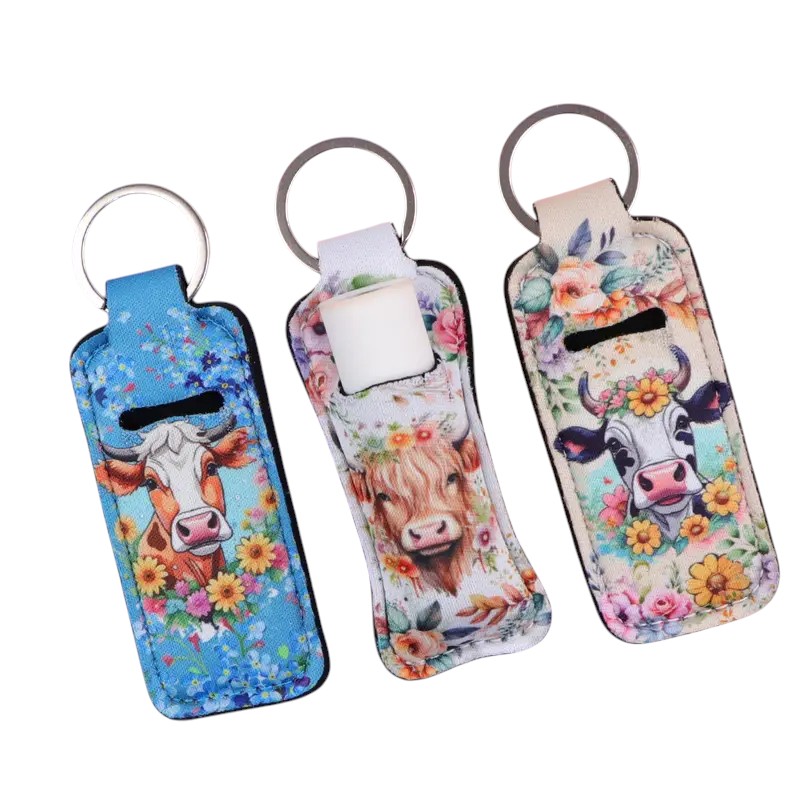 Cow Print Lip Balm Keychains