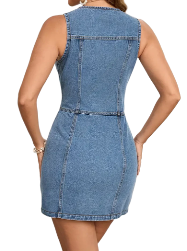 Sleeveless Denim Button-Down Dress