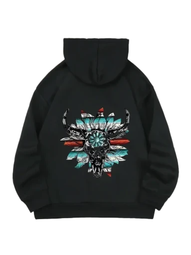 ladies Bull Skull Floral Graphic Hoodie