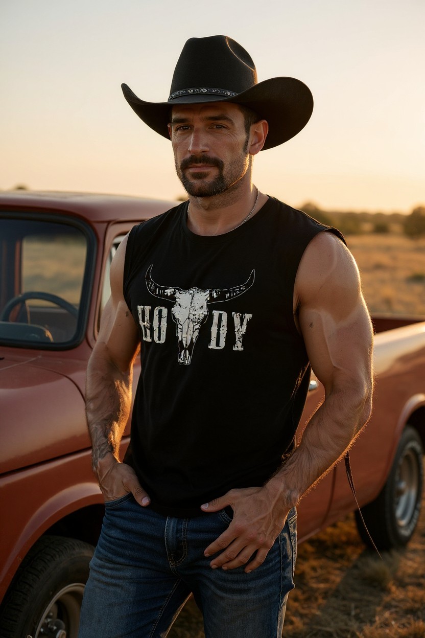Sleeveless Muscle Howdy Graphic T-Shirt