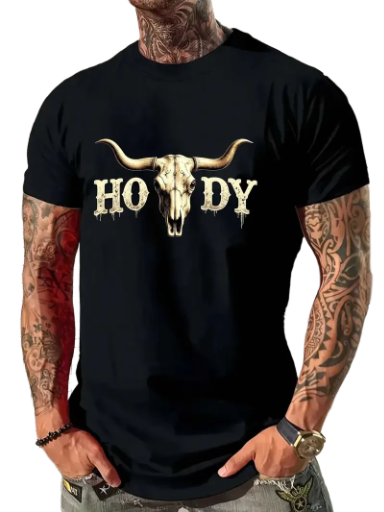 Men's Black 'Howdy' Bull Skull T-Shirt